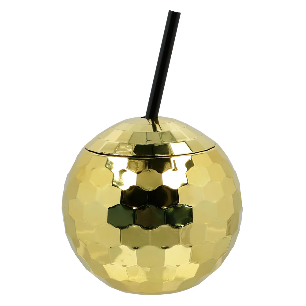 Discopallo juomamuki pillillä kullanvärinen