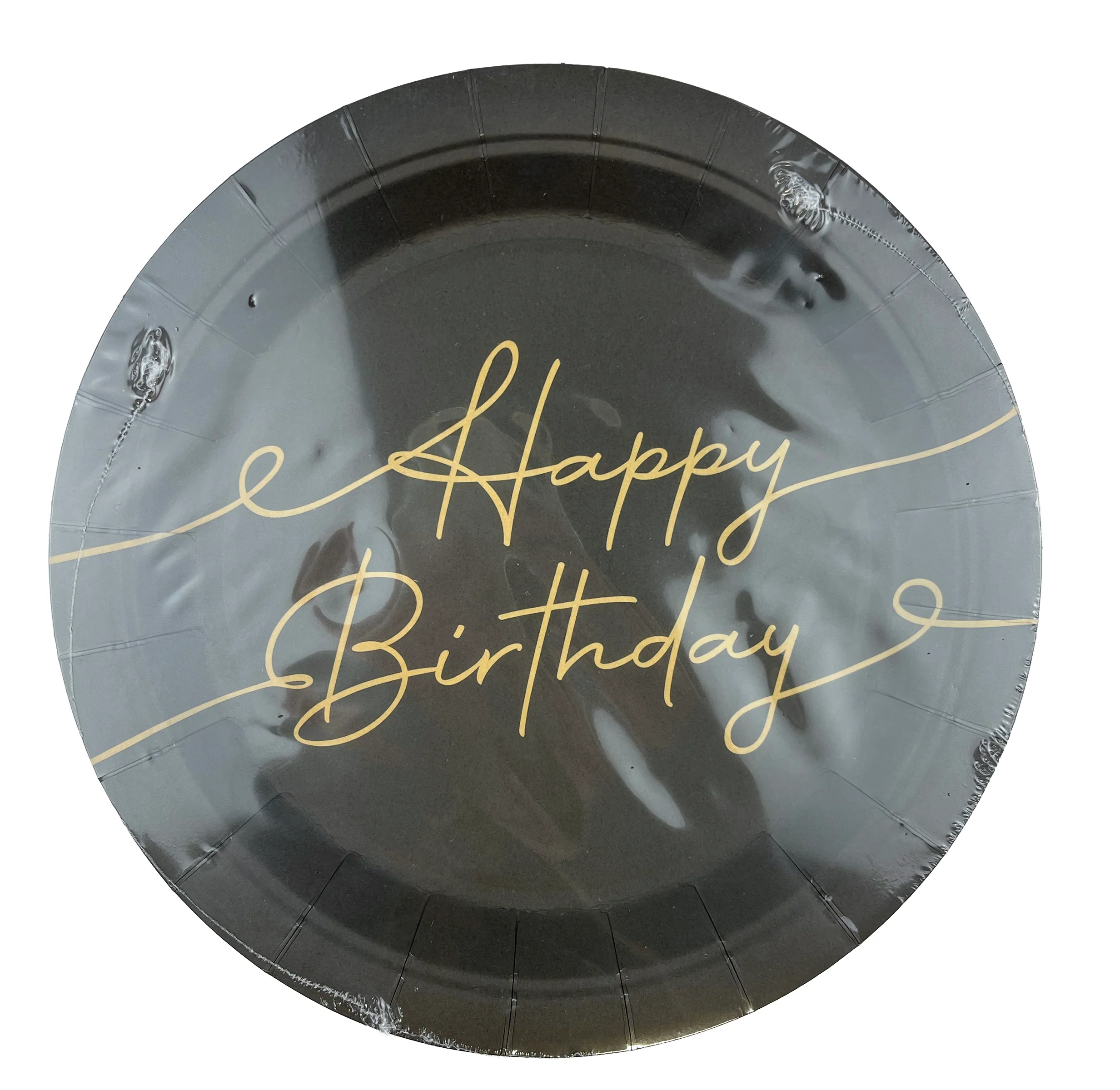 Happy Birthday pahvilautanen 23 cm musta 8 kpl/pkt - Image 2