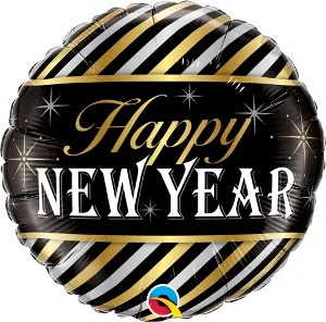 Happy New Year kullan ja hopeanväriset raidat foliopallo