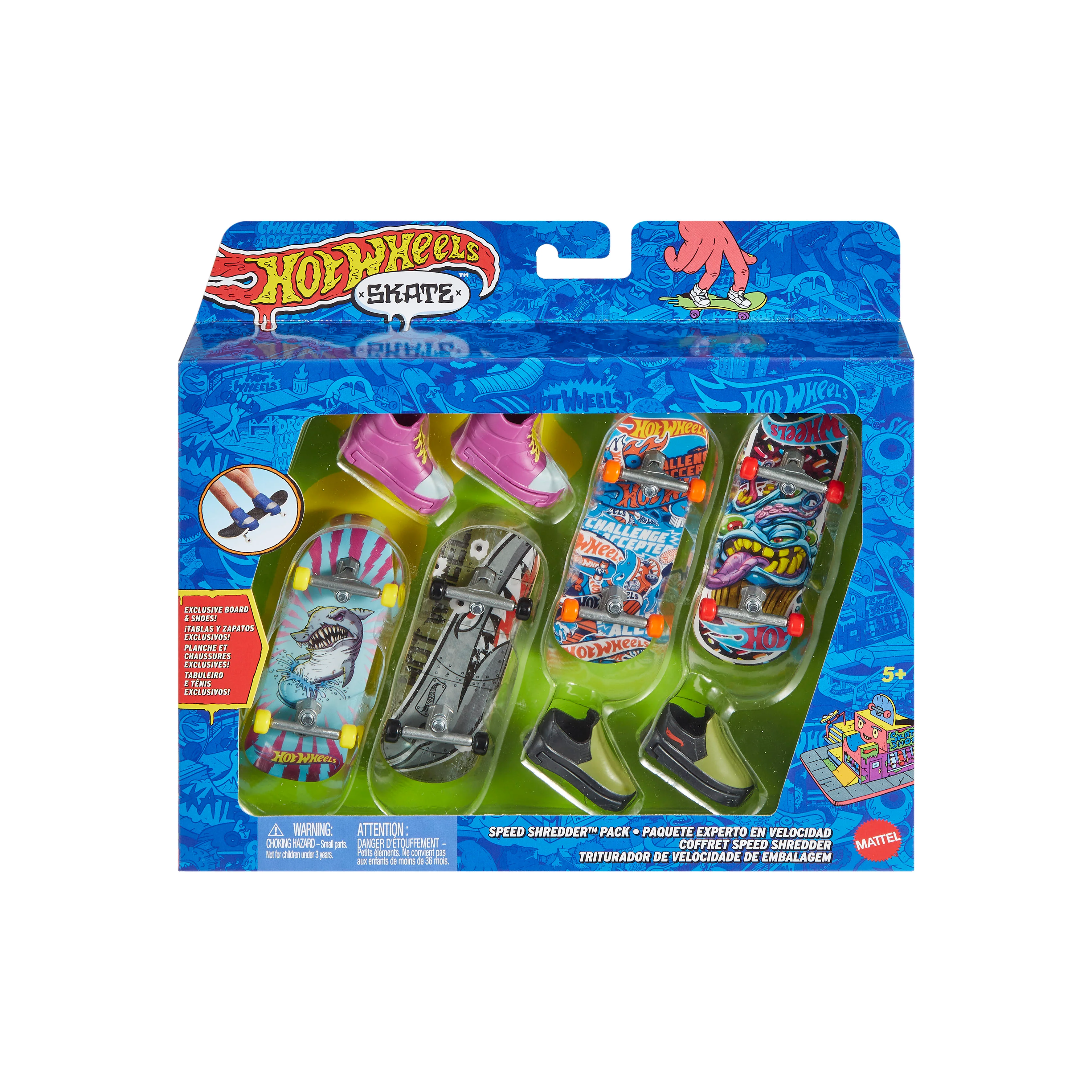 HOT WHEELS SKATE FINGERBOARD & SHOE 4 PACK