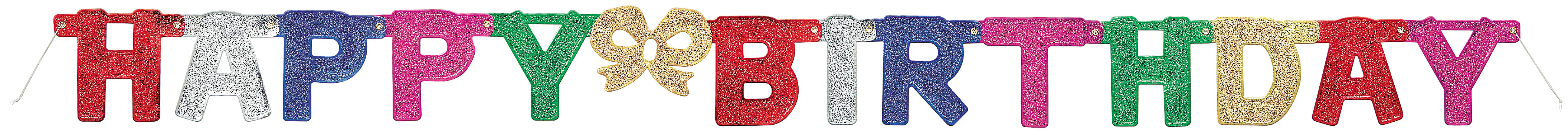 Kirjainnauha Happy Birthday värikäs kimalle 1,42 m