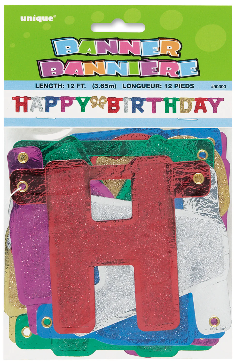 Kirjainnauha Happy Birthday värikäs kimalle 1,42 m - Image 2
