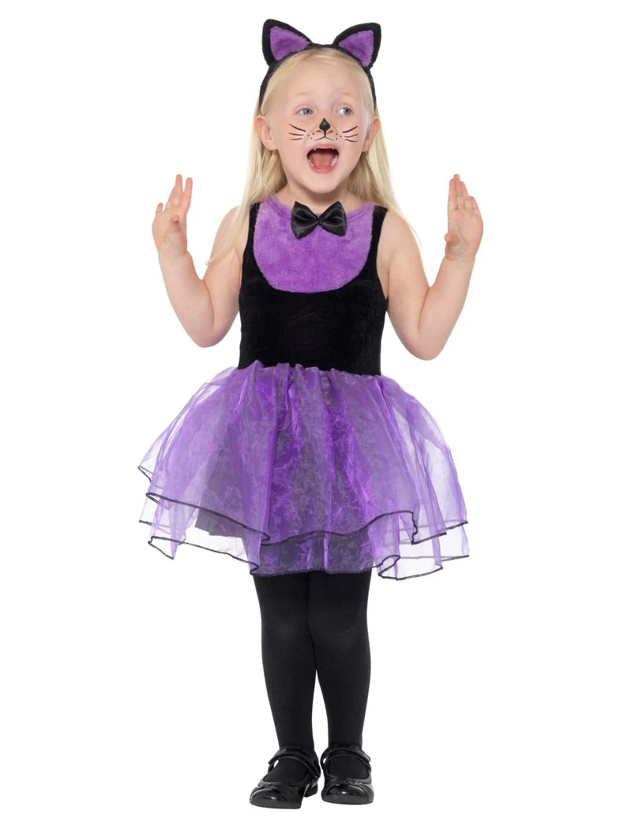 Kissa-asu pienille lapsille, musta ja violetti