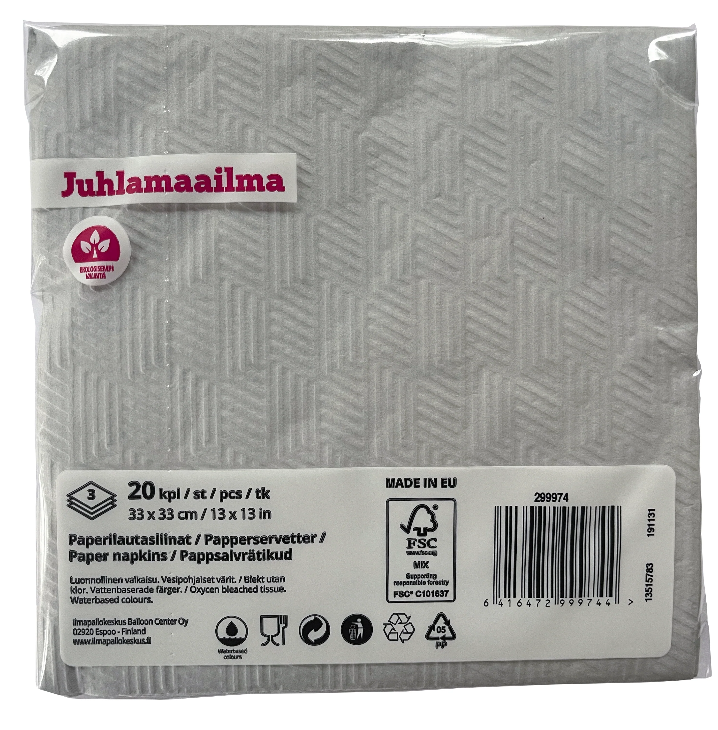 Lautasliina 33 cm hopeanvärinen kohokuvioitu 20 kpl/pkt - Image 3