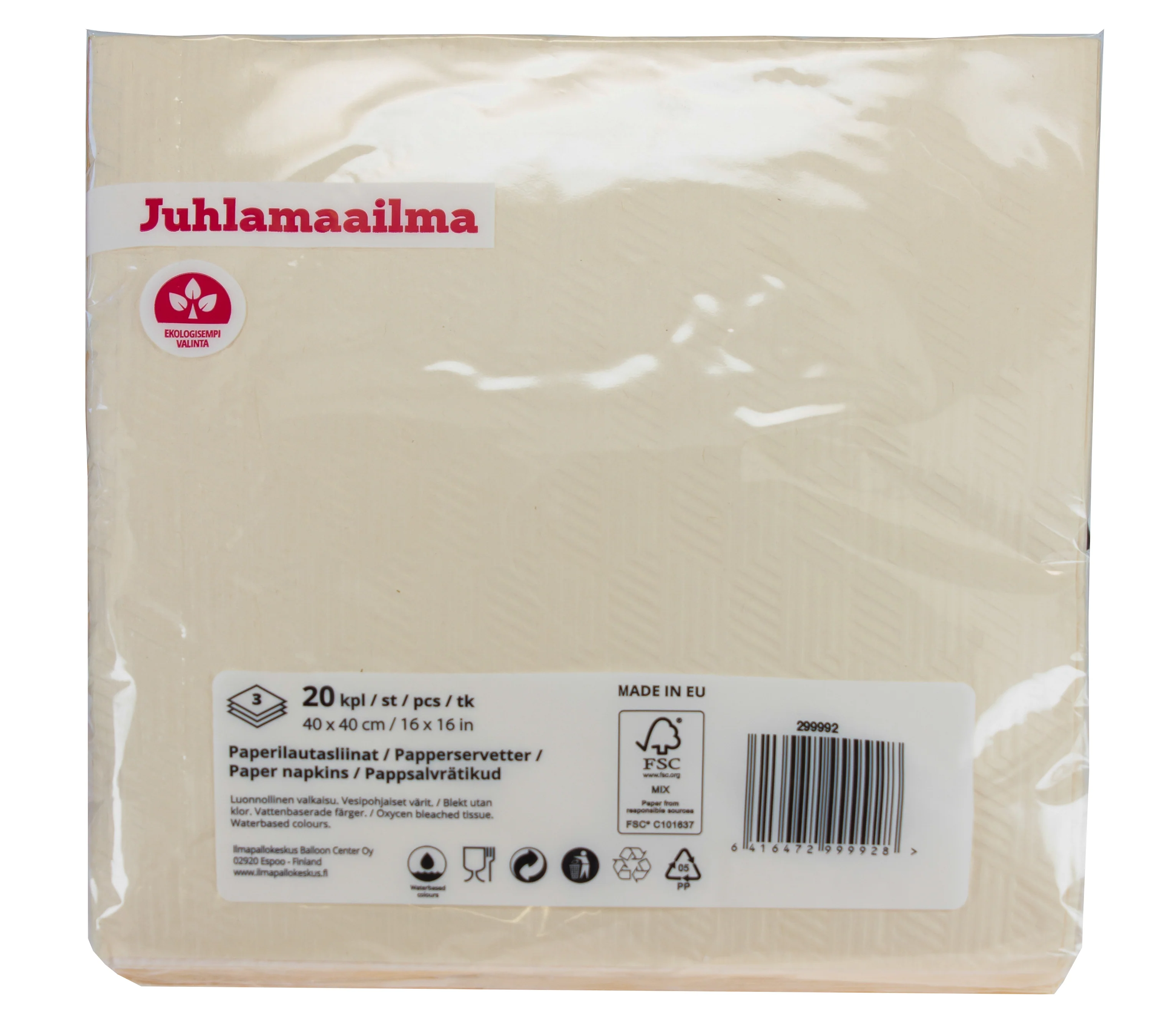 Lautasliina 40 cm helmiäisvalkoinen kohokuvioitu 20 kpl/pkt - Image 3
