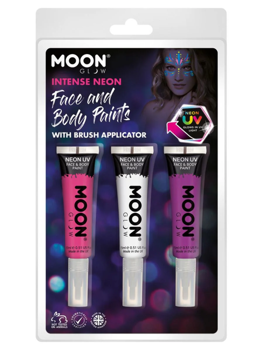 Moon UV kasvoväri siveltimellä pinkki/valkoinen/violetti 15 ml 3 kpl/pkt