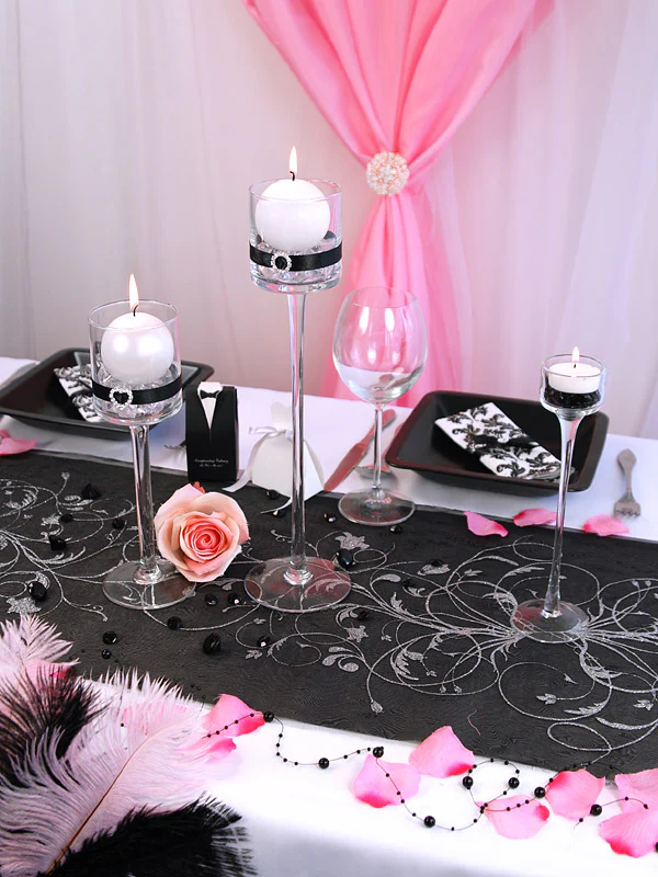 Musta organza hopeakuviolla 900 x 36 cm - Image 2
