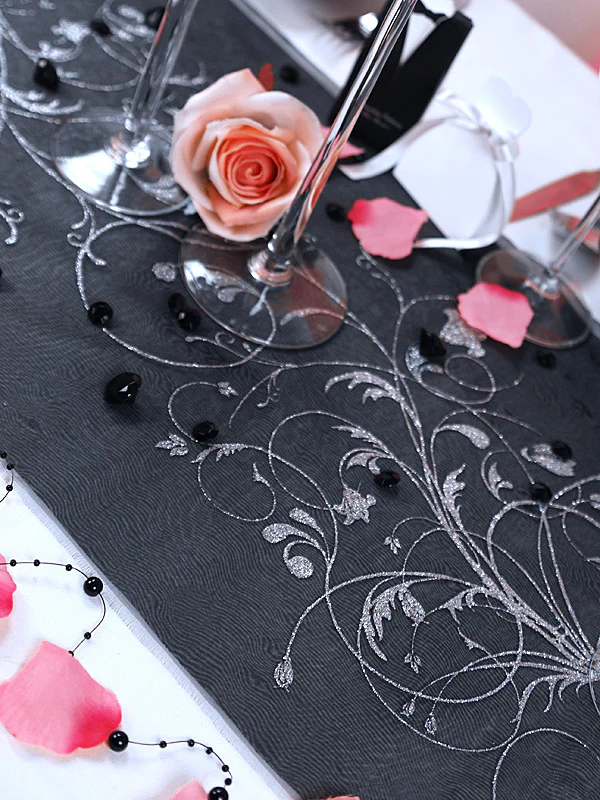 Musta organza hopeakuviolla 900 x 36 cm - Image 3