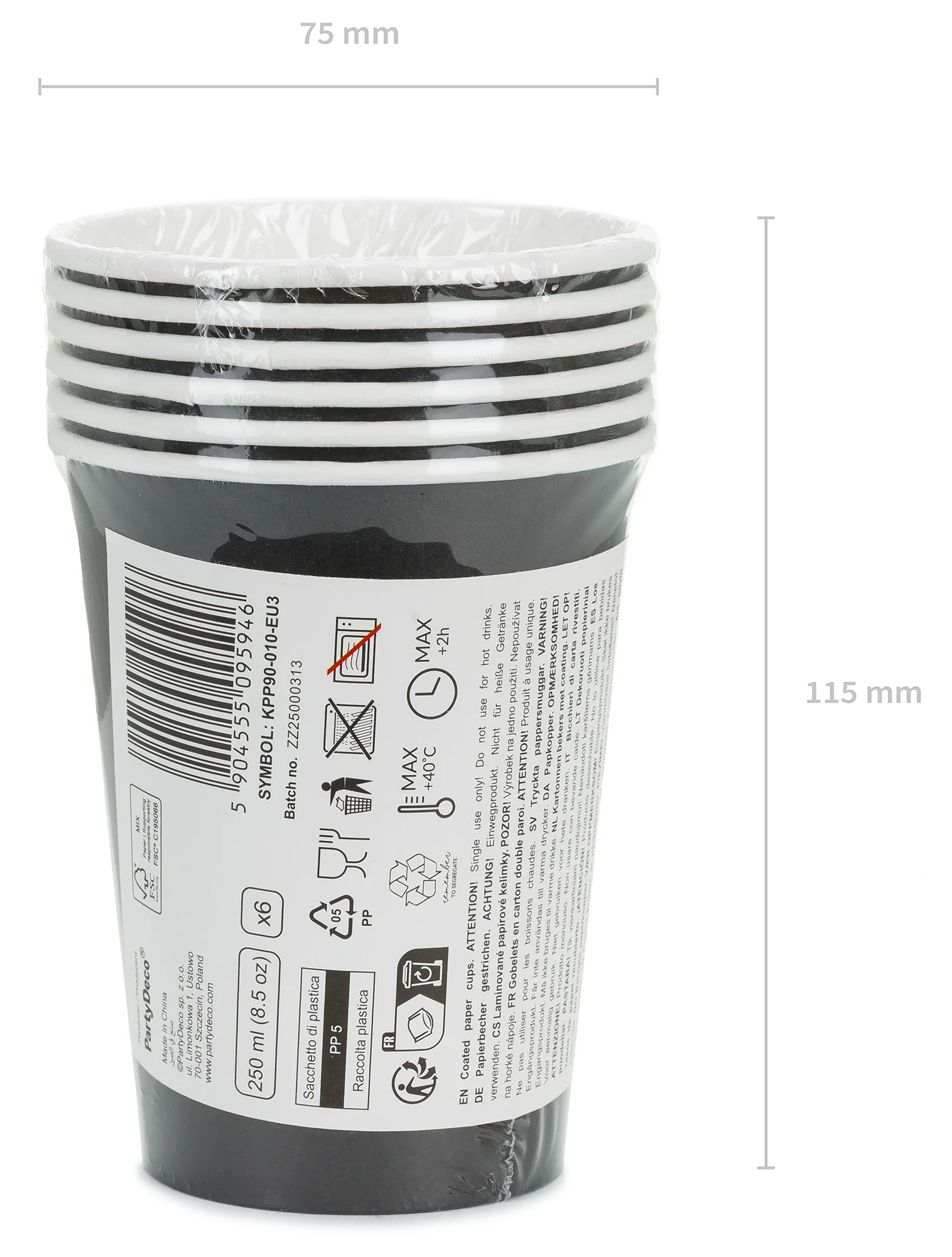 Pahvimuki musta, 250 ml 6 kpl/pkt - Image 4