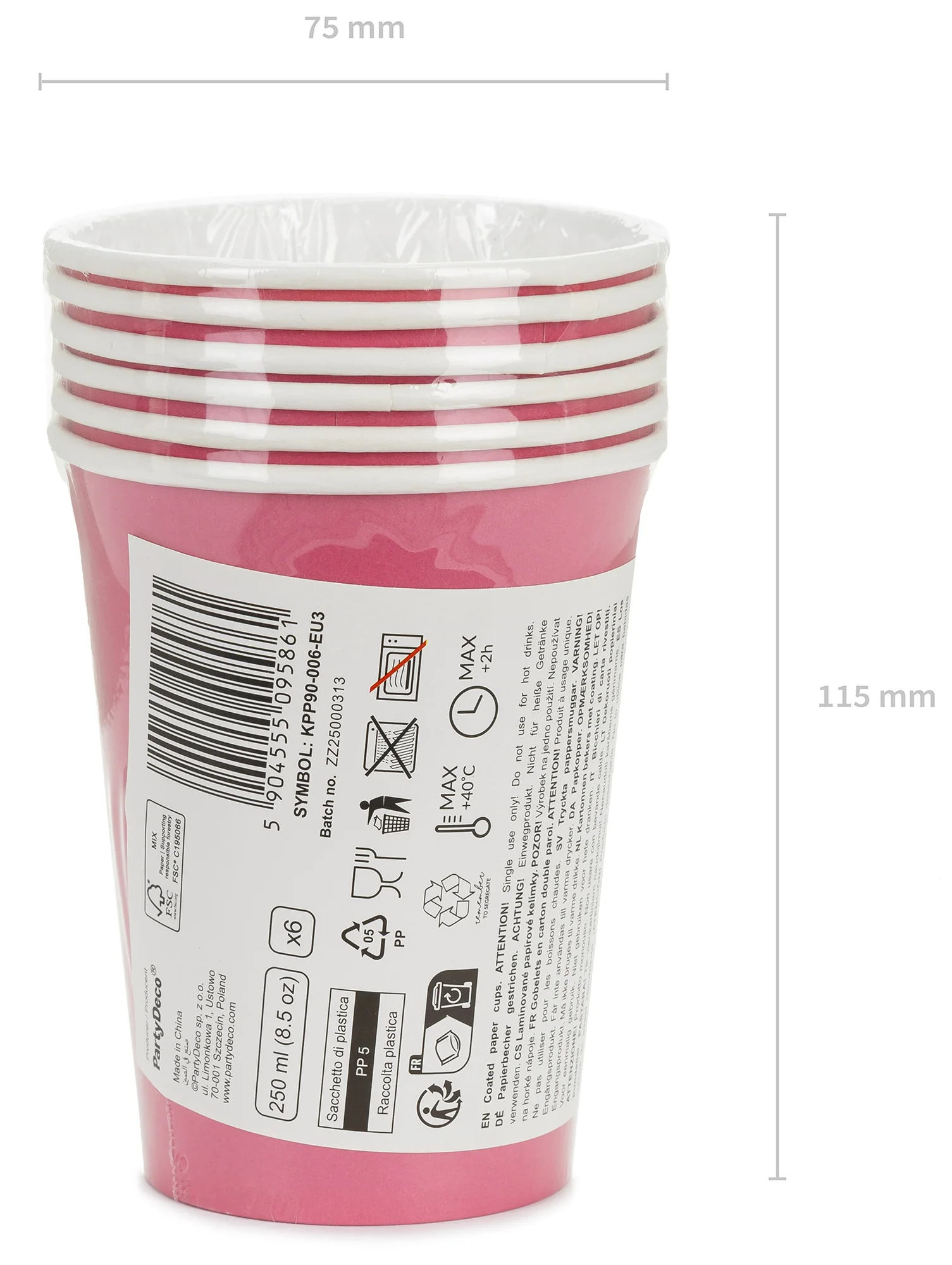 Pahvimuki pinkki, 250 ml 6 kpl/pkt - Image 5