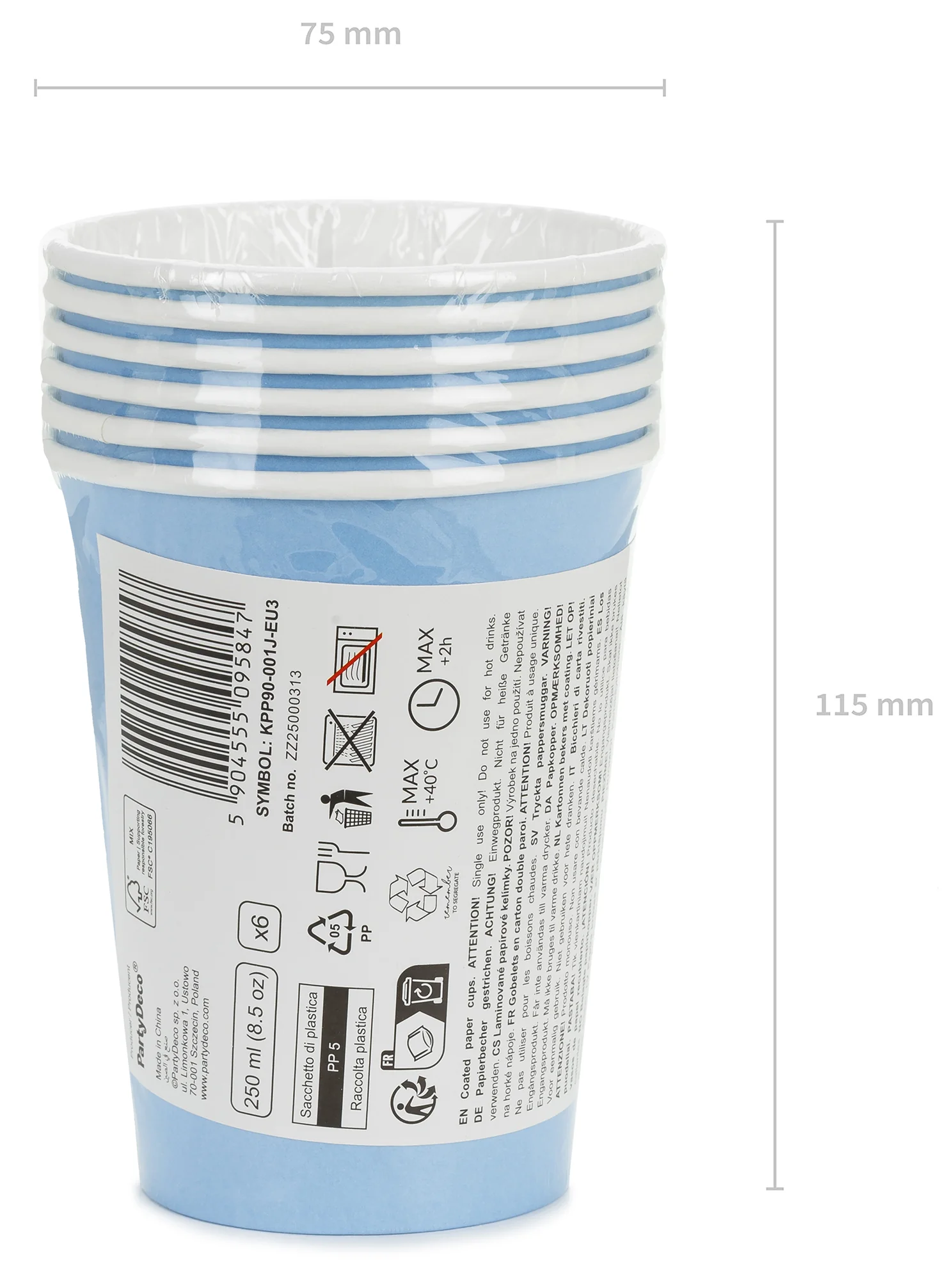 Pahvimuki vaaleansininen, 250 ml 6 kpl/pkt - Image 5