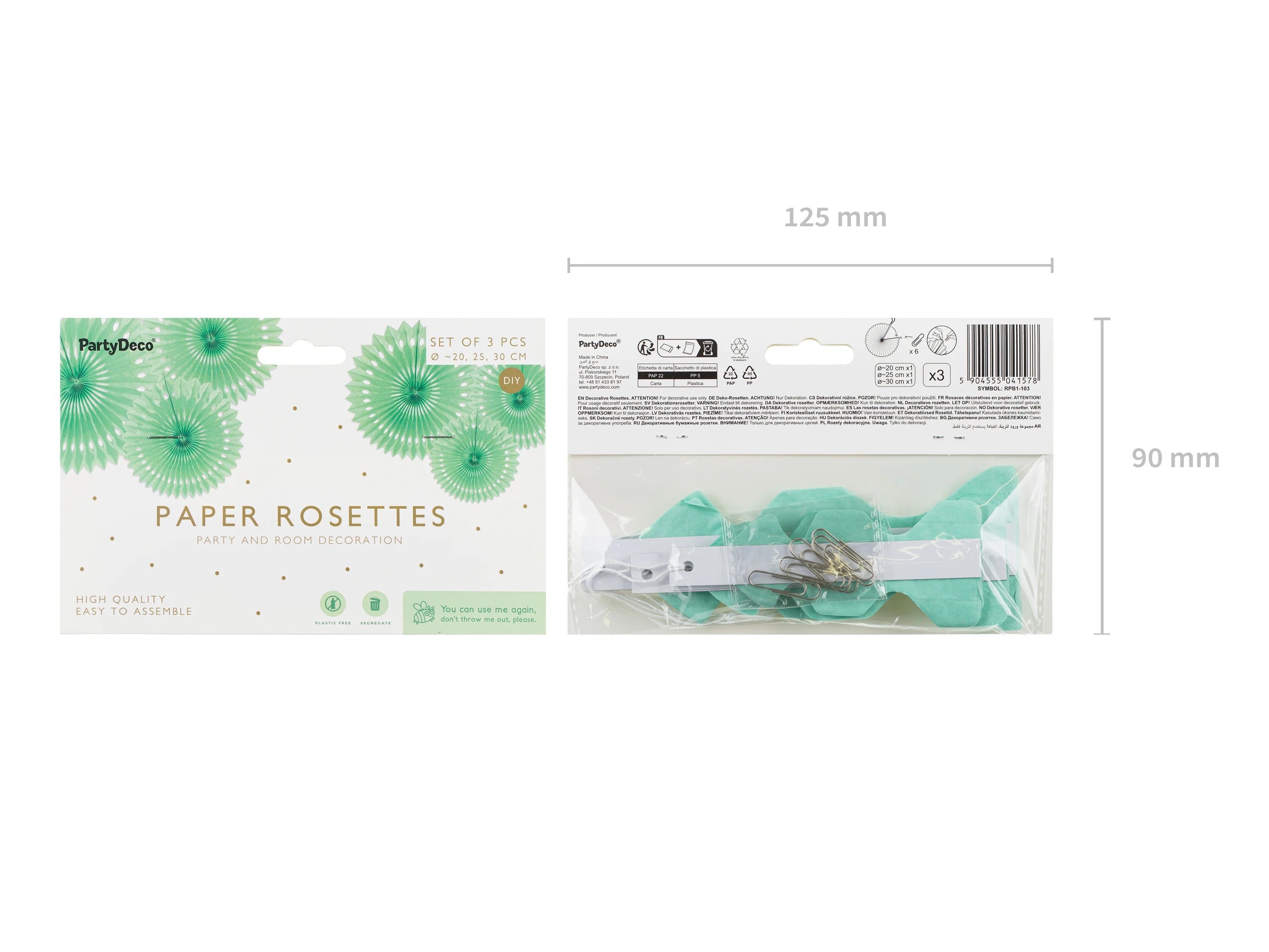 Paperiviuhkakoriste, mintun vihreä 20-30 cm, 3 kpl/pkt - Image 3