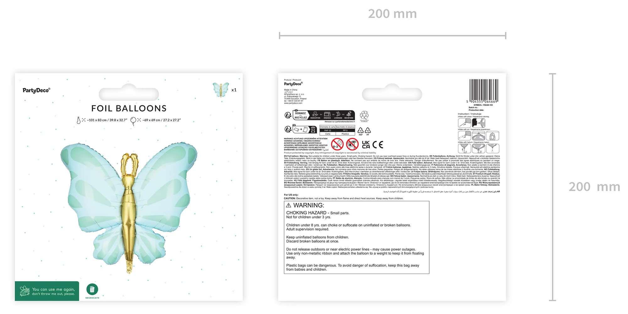 Perhonen muotofoliopallo mintunvihreä - Image 6