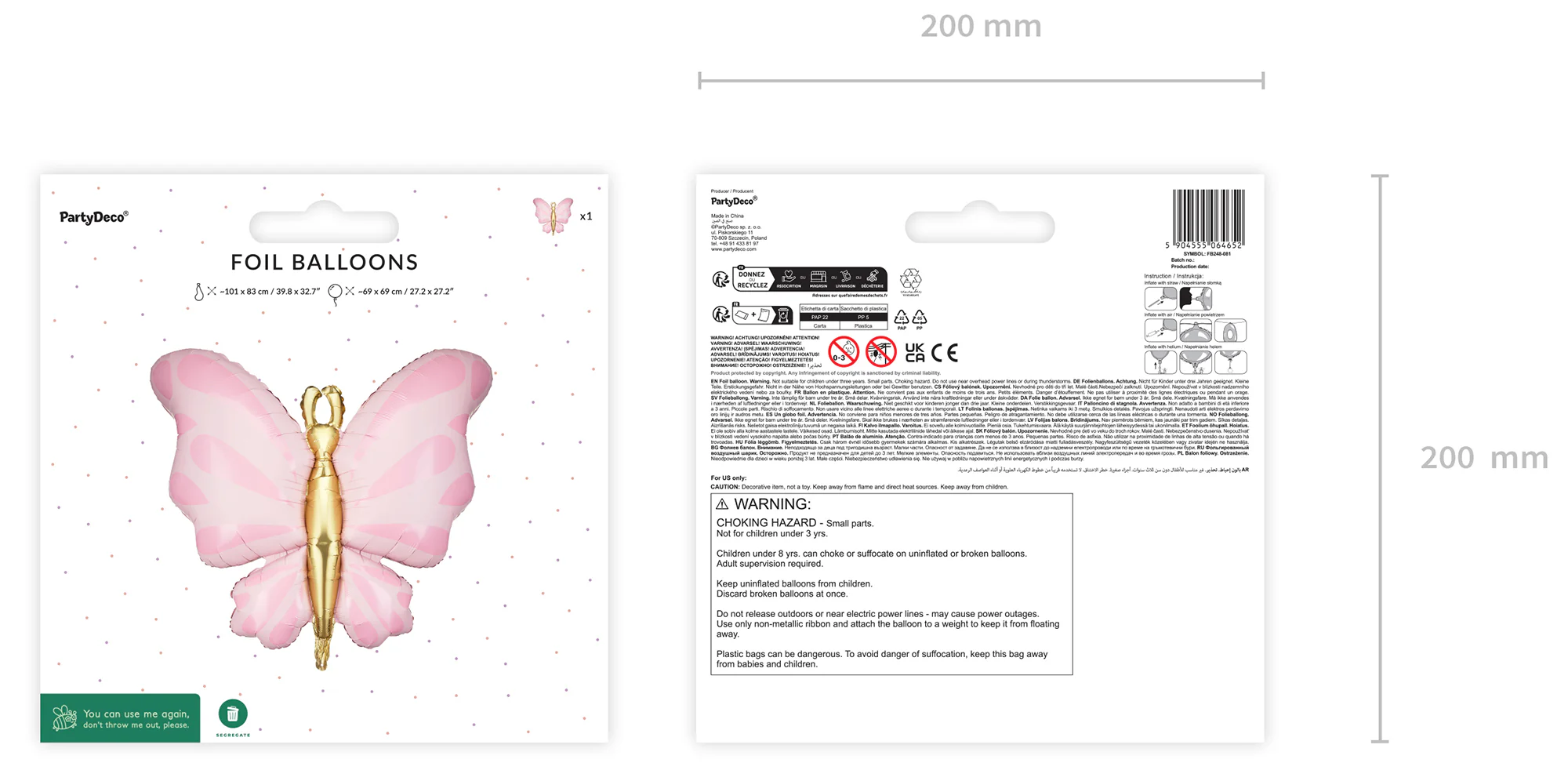 Perhonen muotofoliopallo pinkki - Image 6