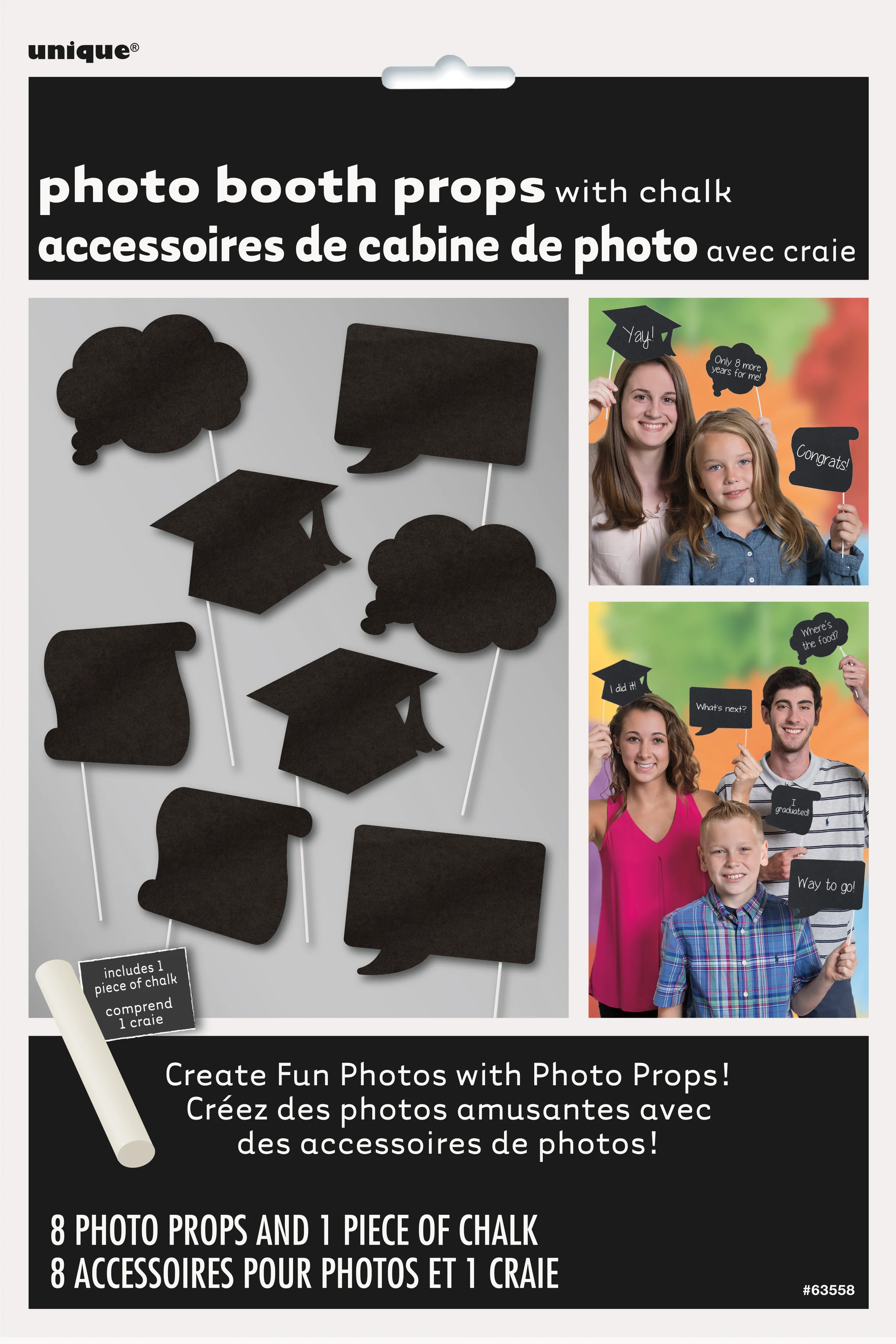 Photo Booth tarvikkeet, liitutaulu valmistujaiset 8 kpl/pkt