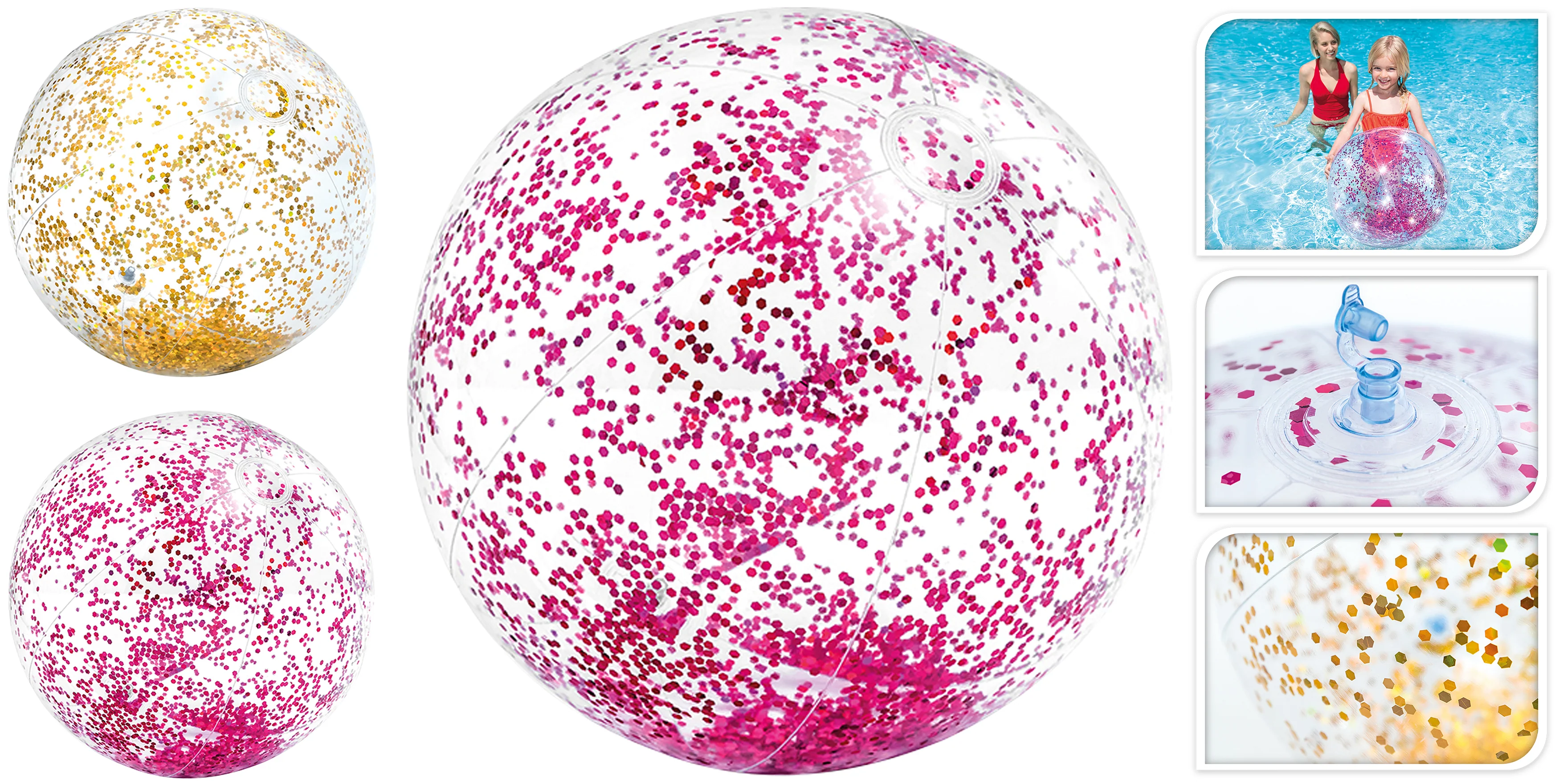 Rantapallo kimalle 51 cm 1 kpl/pkt, pinkki tai kullanvärinen