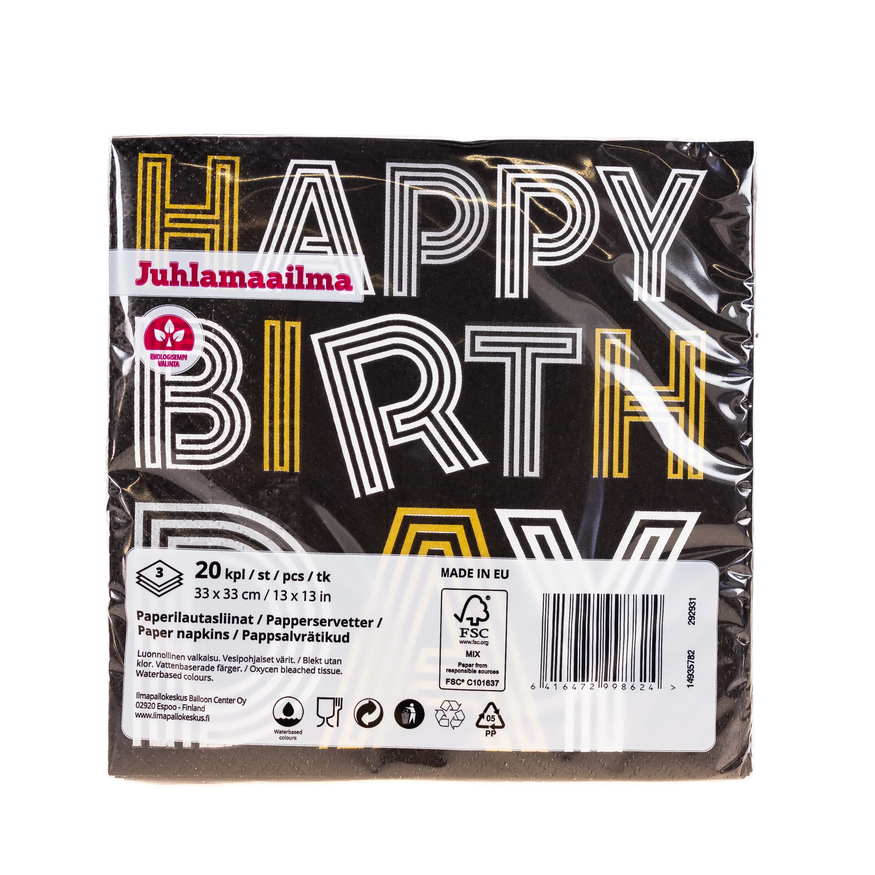 Suuri lautasliina Happy Birthday 33 x 33 cm 20 kpl/pkt - Image 2