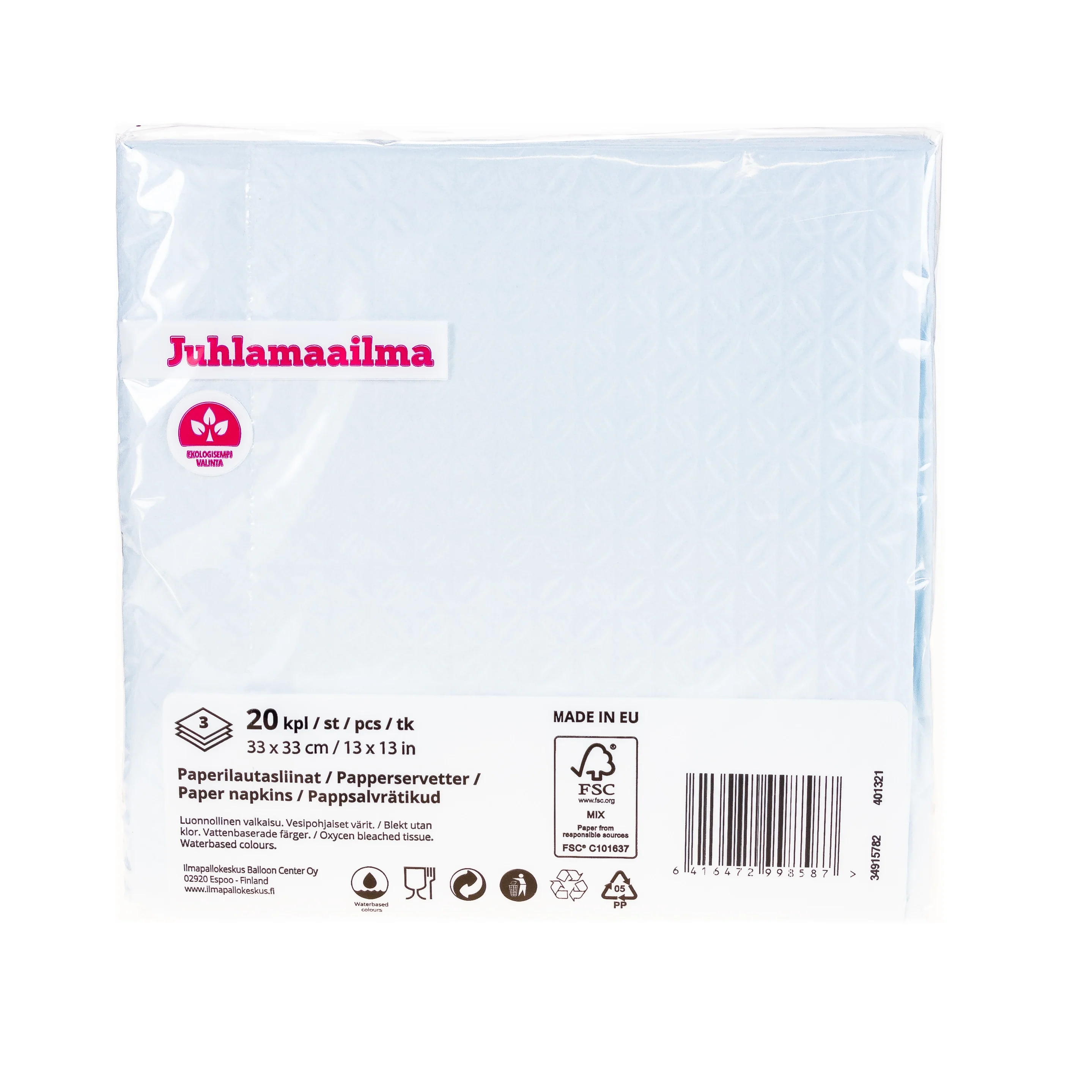 Suuri lautasliina kohokuvio 33 x 33 cm vaaleansininen 20 kpl/pkt - Image 4