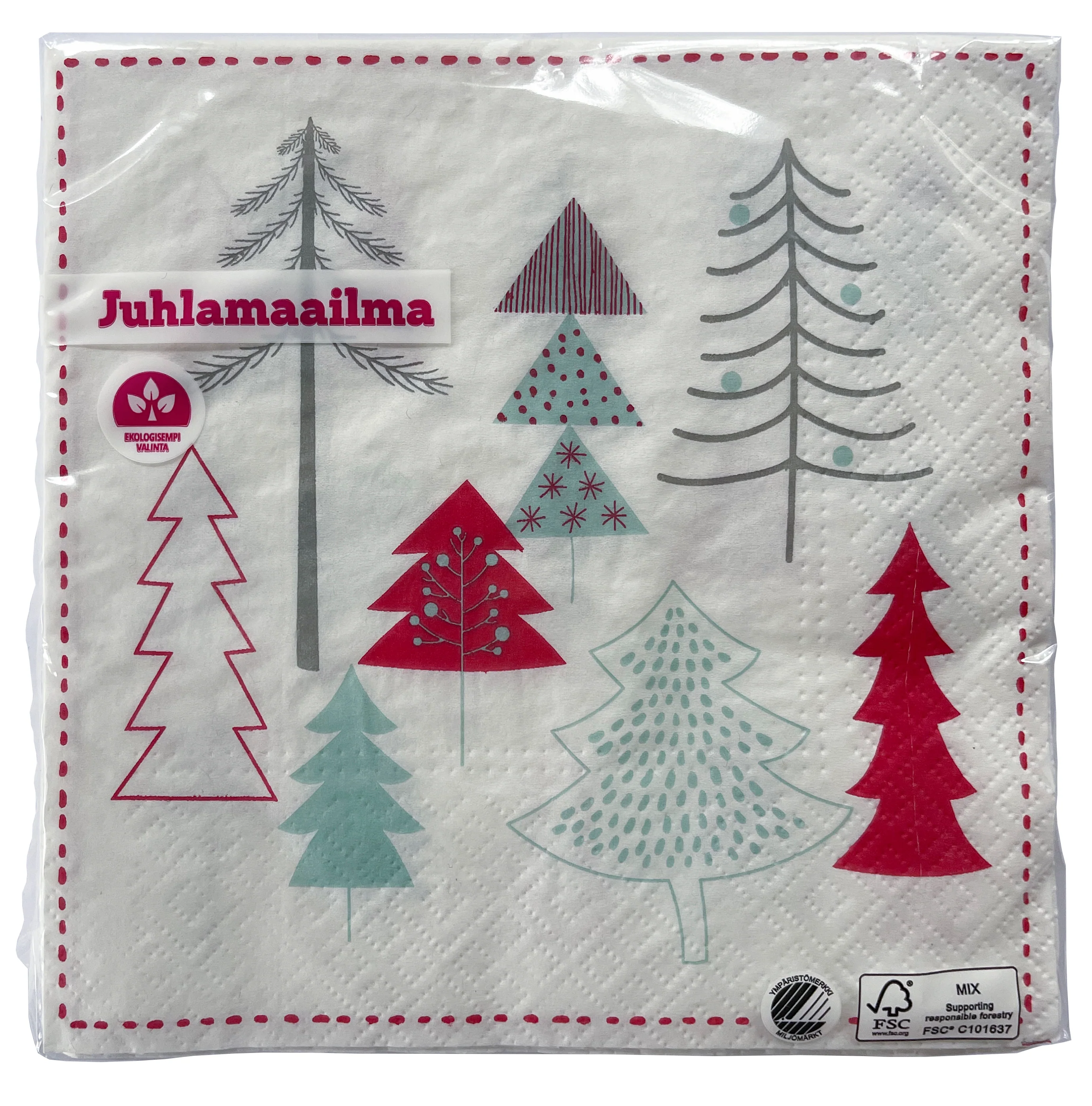 Värikkäät joulukuuset lautasliina 33 x 33 cm 20 kpl/pkt - Image 3