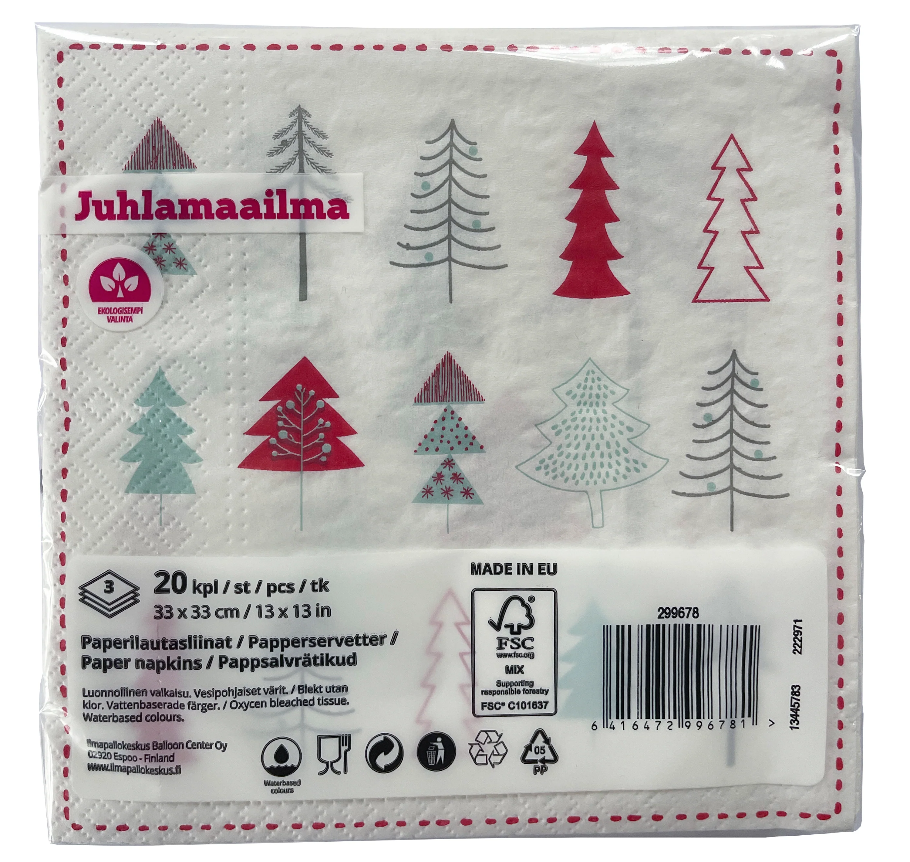 Värikkäät joulukuuset lautasliina 33 x 33 cm 20 kpl/pkt - Image 4